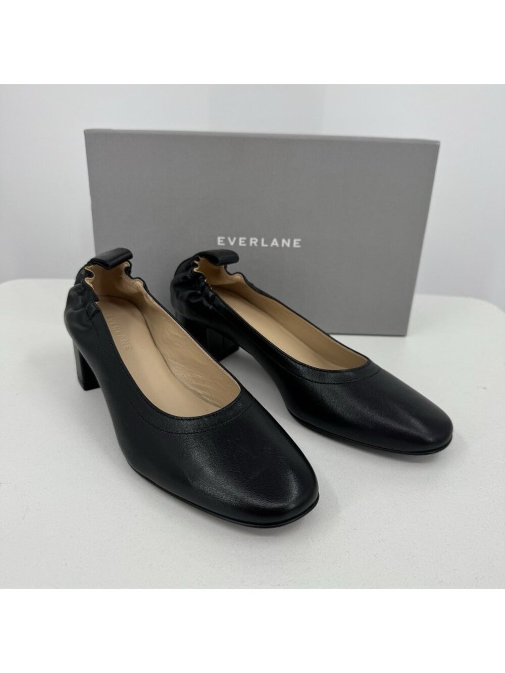 Everlane Italian Leather Day Heel size 6 Women's Black Elastic Back Comfort -000